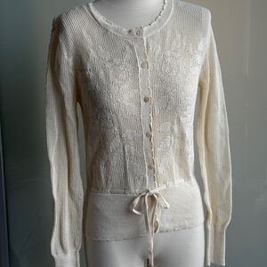 Zara Cream/ light yellow Knit Cardigan with floral detail